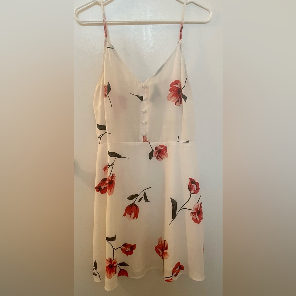 White Floral Print V-Neck Dress